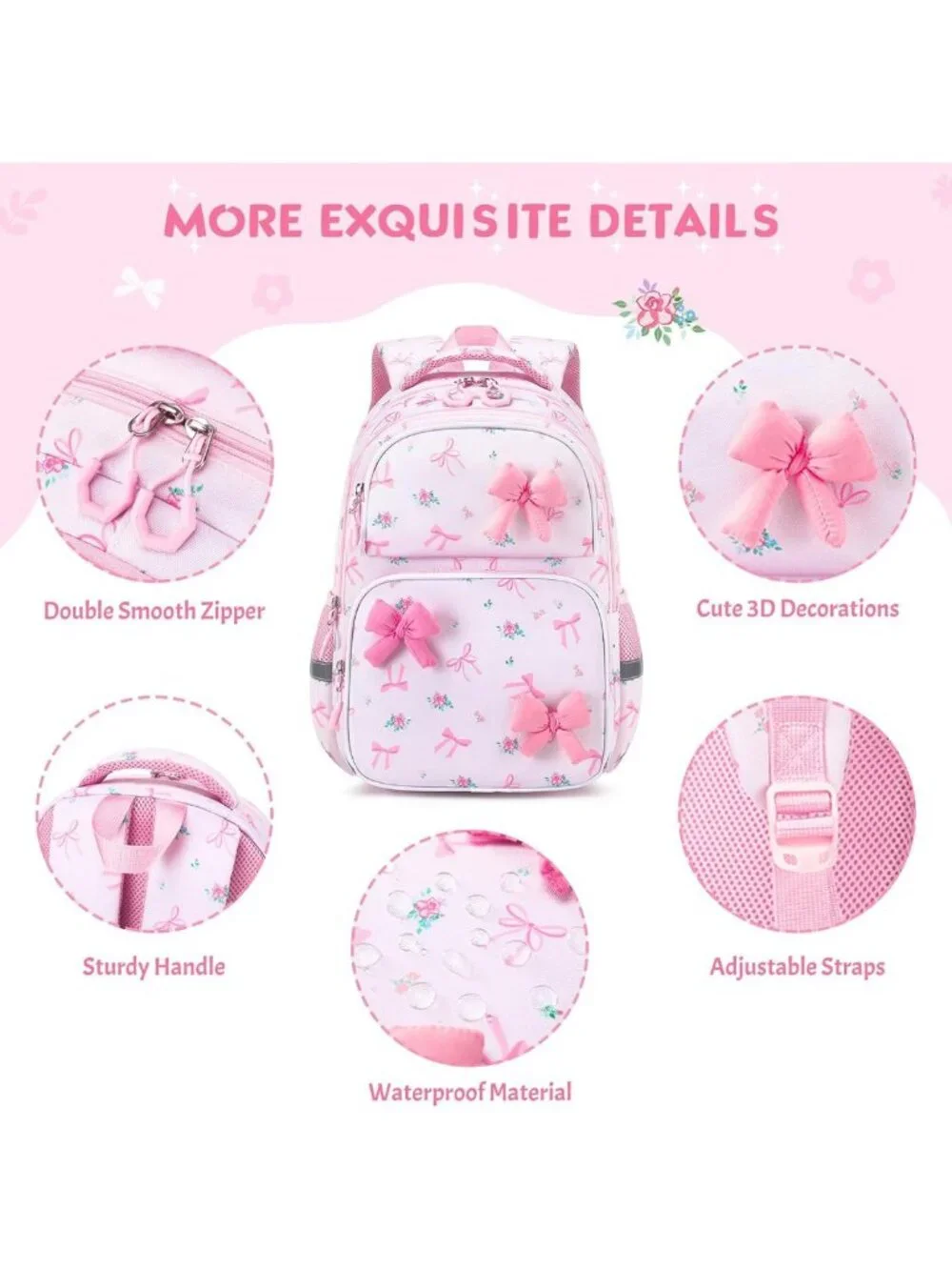 Cute 3D Soft Bow Kids Backpack for Girls Ages 4-8, Stylish & Fun School Bag